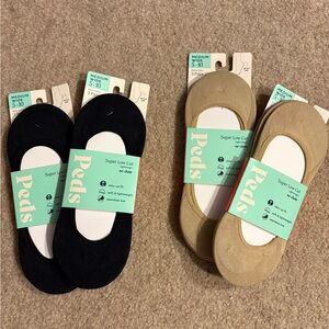 Peds Super Low Cut No-Show Socks - Black & Tan